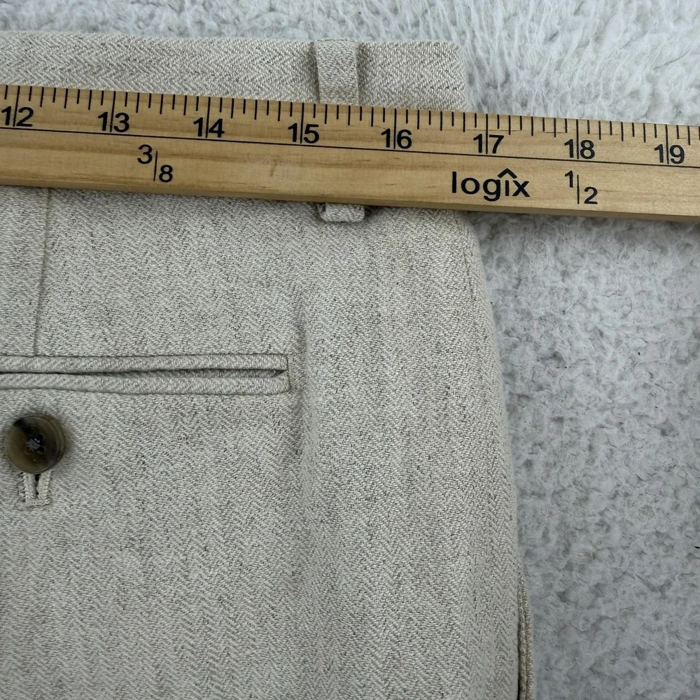 Banana Republic Mens Linen Chino Pants 32x30 Altered 32x27 Beige Herringbone
